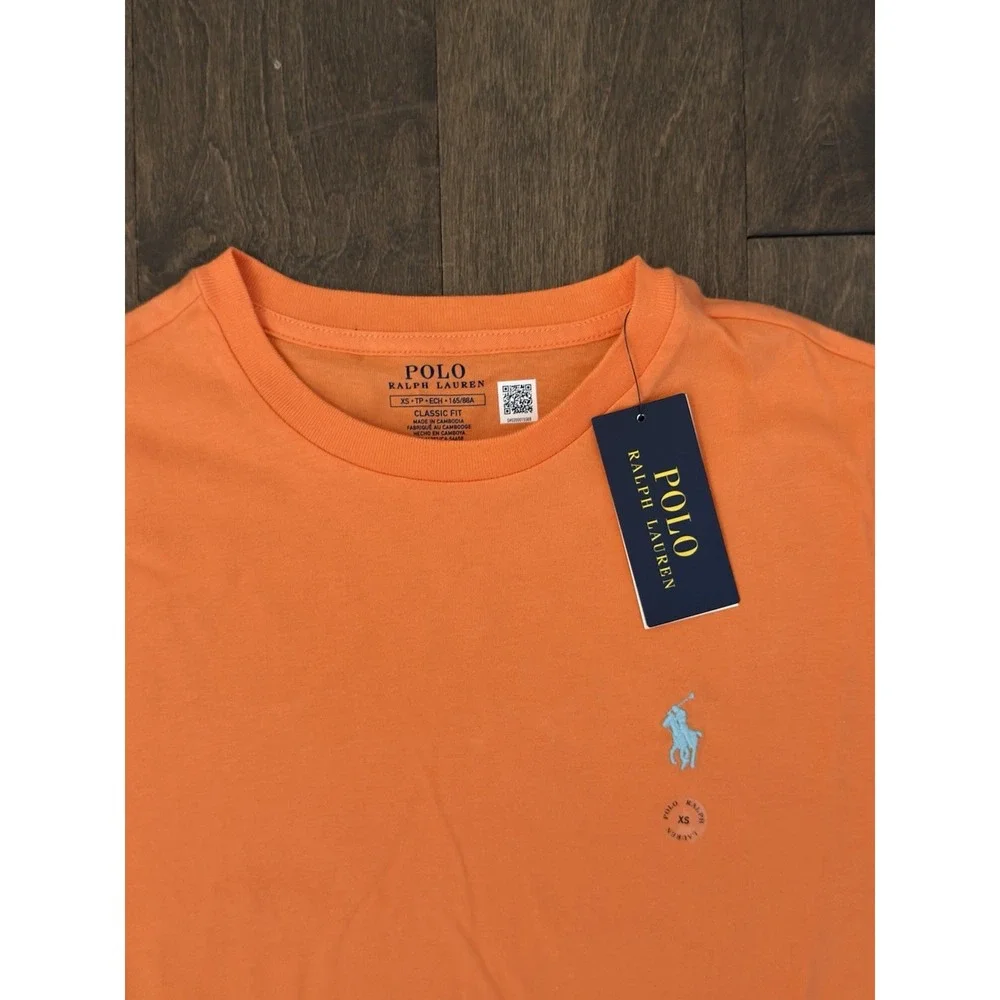 Polo Ralph Lauren Mens Classic Fit Orange Short Sleeve Tee Shirt Blue Pony XS